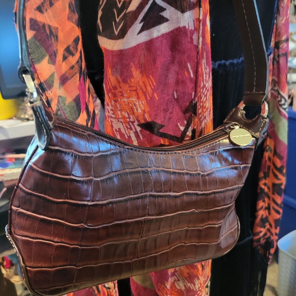 Jones New York crocodile embossed brown shoulder bag